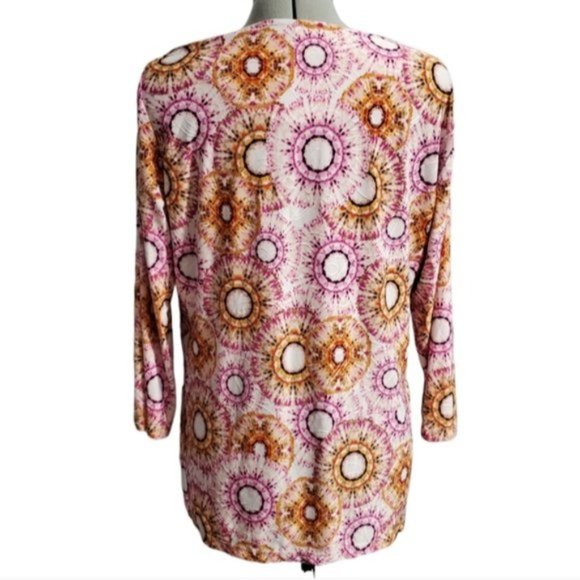 JM Collection Printed 3/4-Sleeve Jacquard Top Sz L - Picture 5 of 13